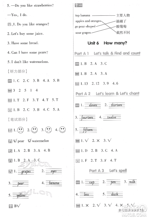 南京师范大学出版社2022一遍过三年级英语下册人教版河南专版参考答案 南京师范大学出版社2022一遍过三年级英语下册人教版河南专版参考答案