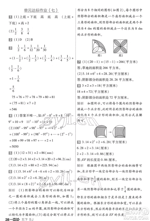 南京师范大学出版社2022一遍过五年级数学下册苏教版参考答案