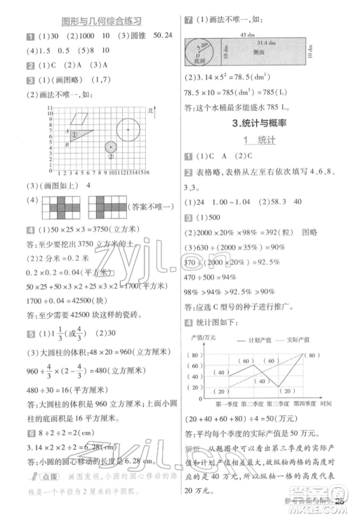 南京师范大学出版社2022一遍过六年级数学下册人教版参考答案