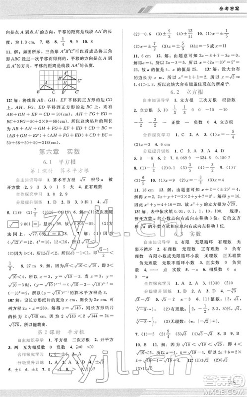 广西师范大学出版社2022新课程学习辅导七年级数学下册人教版答案