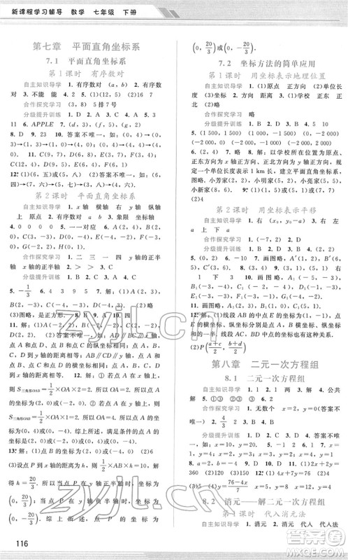 广西师范大学出版社2022新课程学习辅导七年级数学下册人教版答案