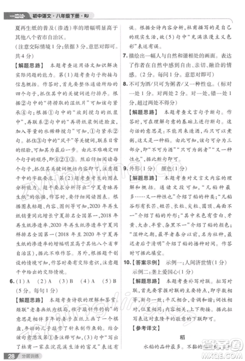 南京师范大学出版社2022一遍过八年级语文下册人教版参考答案