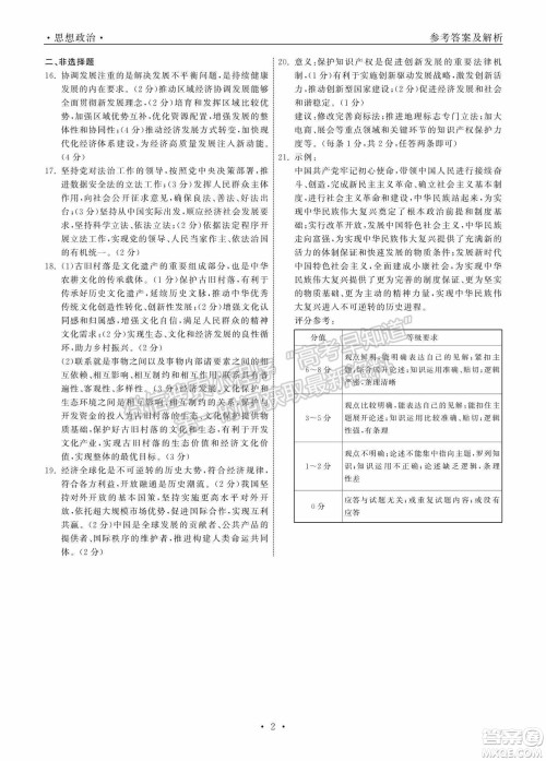 2022届山东省高三第二次学业质量联合检测思想政治试题及答案