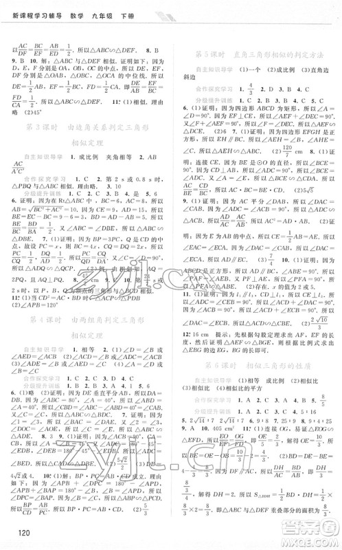 广西师范大学出版社2022新课程学习辅导九年级数学下册人教版答案