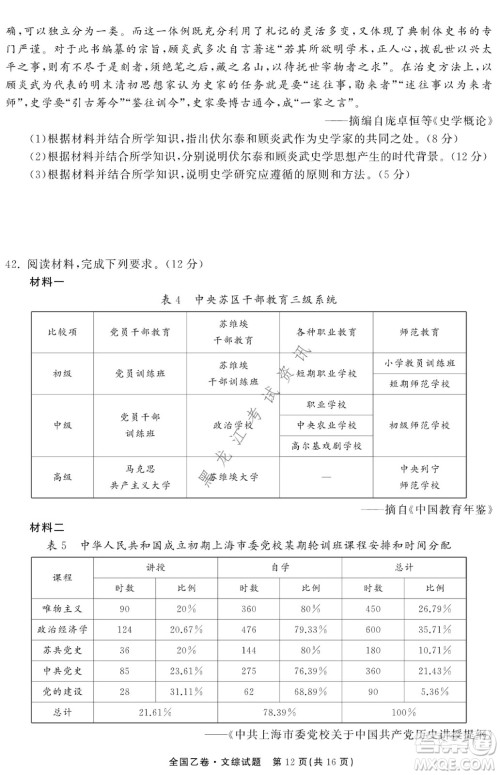 衡中同卷2022届全国高三第二次学业质量联合检测乙卷文综试题及答案