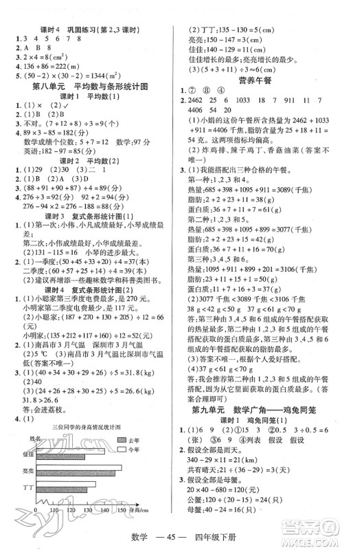 二十一世纪出版社2022新课程新练习四年级数学下册人教版答案