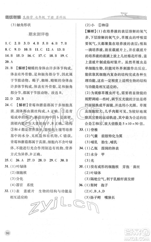 陕西师范大学出版总社2022绩优学案七年级生物下册苏科版答案 陕西师范大学出版总社2022绩优学案七年级生物下册苏科版答案