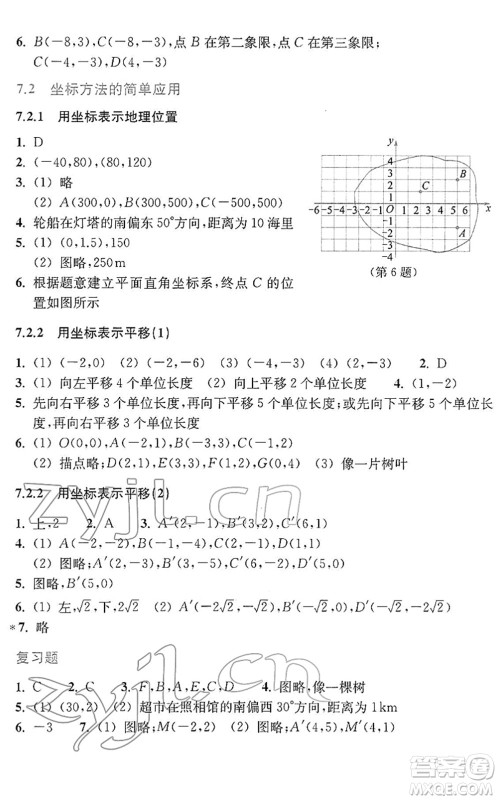 浙江教育出版社2022数学作业本七年级下册人教版答案