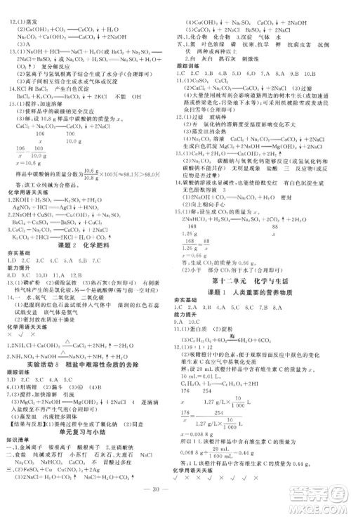 安徽大学出版社2022创新课堂创新作业本九年级化学下册人教版参考答案 安徽大学出版社2022创新课堂创新作业本九年级化学下册人教版参考答案