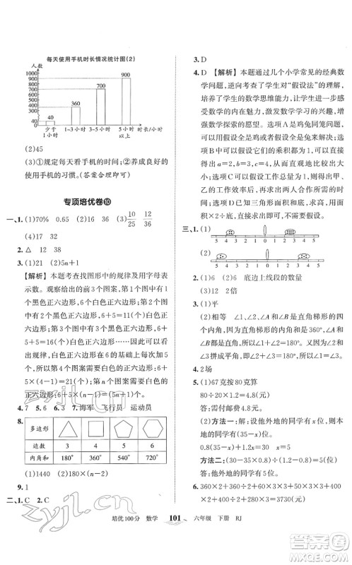 江西人民出版社2022王朝霞培优100分六年级数学下册RJ人教版答案