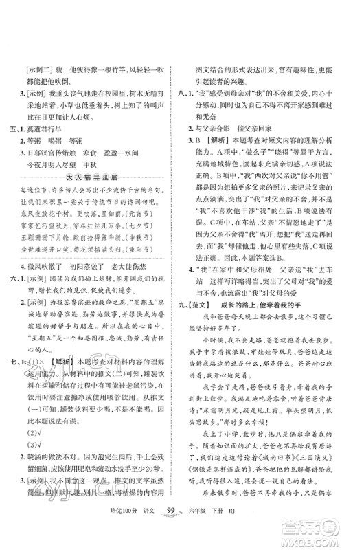 江西人民出版社2022王朝霞培优100分六年级语文下册RJ人教版答案 江西人民出版社2022王朝霞培优100分六年级语文下册RJ人教版答案