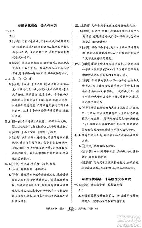 江西人民出版社2022王朝霞培优100分六年级语文下册RJ人教版答案 江西人民出版社2022王朝霞培优100分六年级语文下册RJ人教版答案