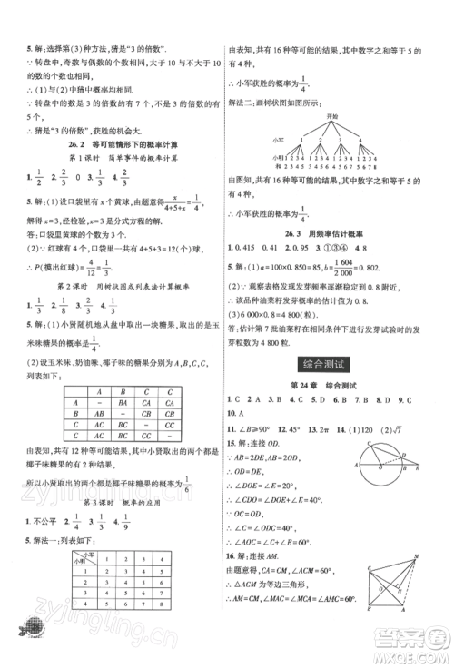 安徽大学出版社2022创新课堂创新作业本九年级数学下册沪科版参考答案