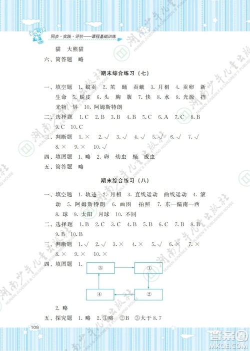 湖南少年儿童出版社2022课程基础训练三年级科学下册教科版答案