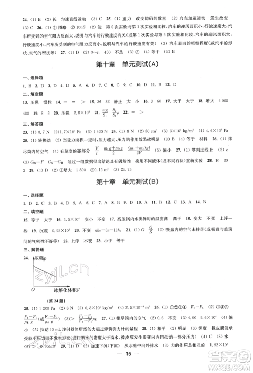 江苏凤凰美术出版社2022创新课时作业八年级物理下册江苏版参考答案 江苏凤凰美术出版社2022创新课时作业八年级物理下册江苏版参考答案