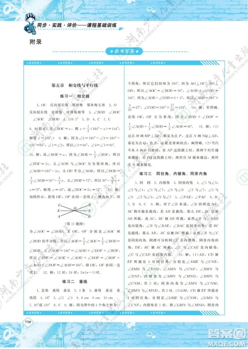 湖南少年儿童出版社2022课程基础训练七年级数学下册人教版答案