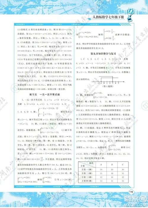 湖南少年儿童出版社2022课程基础训练七年级数学下册人教版答案