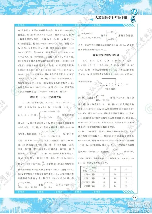 湖南少年儿童出版社2022课程基础训练七年级数学下册人教版答案