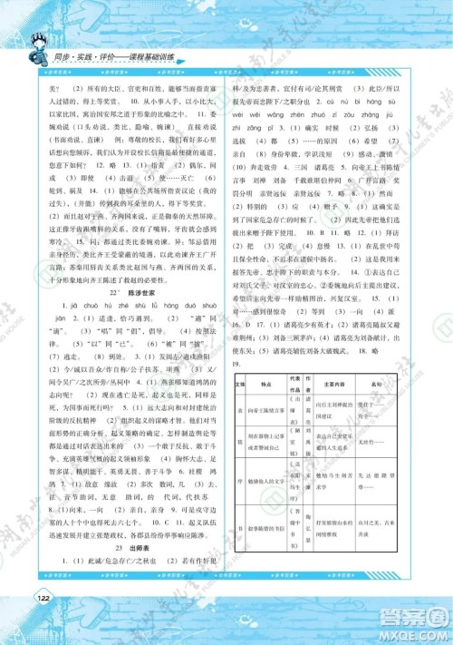 湖南少年儿童出版社2022课程基础训练九年级语文下册人教版答案 湖南少年儿童出版社2022课程基础训练九年级语文下册人教版答案