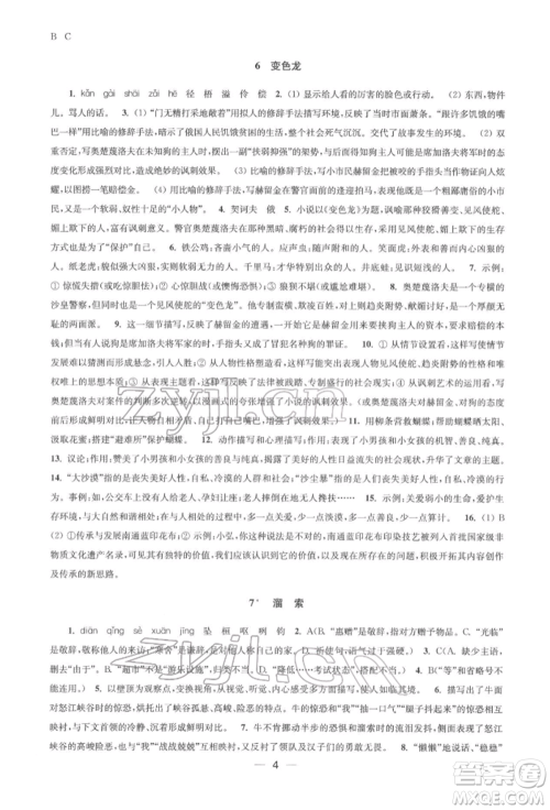 江苏凤凰美术出版社2022创新课时作业九年级语文下册全国版参考答案