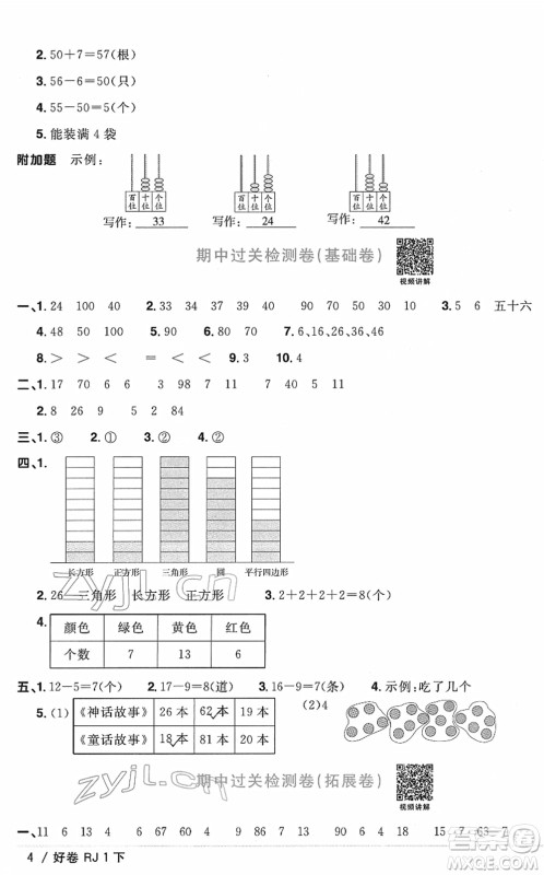 江西教育出版社2022阳光同学一线名师全优好卷单元标准卷+期末复习卷一年级数学下册RJ人教版答案 江西教育出版社2022阳光同学一线名师全优好卷单元标准卷+期末复习卷一年级数学下册RJ人教版答案