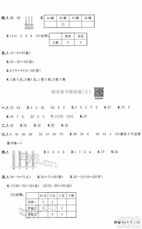 江西教育出版社2022阳光同学一线名师全优好卷单元标准卷+期末复习卷一年级数学下册RJ人教版答案 江西教育出版社2022阳光同学一线名师全优好卷单元标准卷+期末复习卷一年级数学下册RJ人教版答案