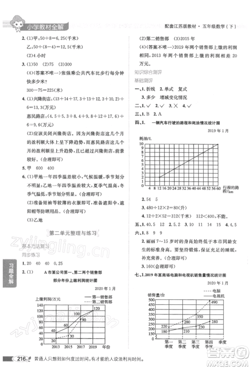 陕西人民教育出版社2022小学教材全解五年级数学下册江苏版参考答案