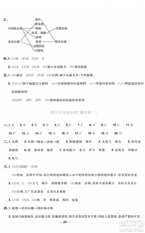 江西教育出版社2022阳光同学一线名师全优好卷单元标准卷+期末复习卷五年级科学下册JK教科版答案