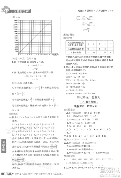 陕西人民教育出版社2022小学教材全解六年级数学下册江苏版参考答案 陕西人民教育出版社2022小学教材全解六年级数学下册江苏版参考答案