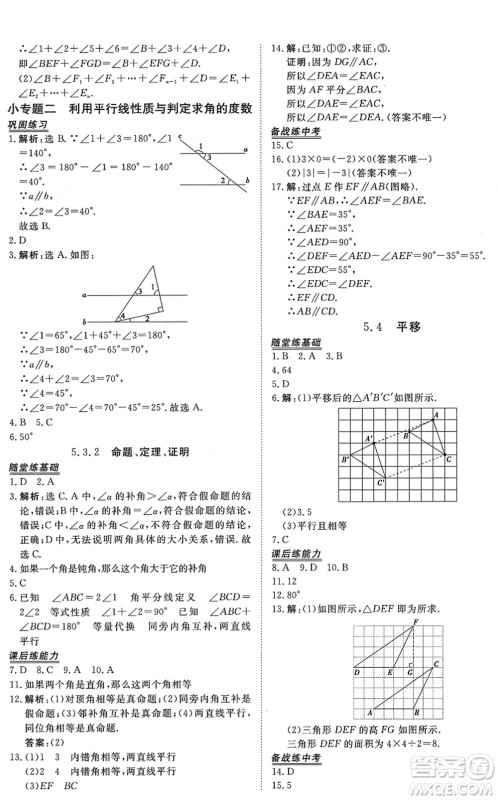 青海人民出版社2022新坐标同步练习七年级数学下册人教版青海专用答案