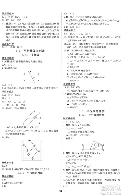 青海人民出版社2022新坐标同步练习七年级数学下册人教版青海专用答案