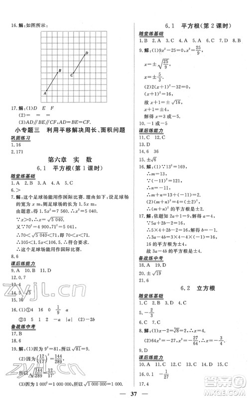 青海人民出版社2022新坐标同步练习七年级数学下册人教版青海专用答案