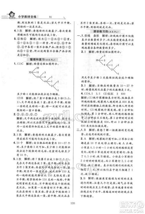 陕西人民教育出版社2022小学教材全练五年级数学下册人教版参考答案