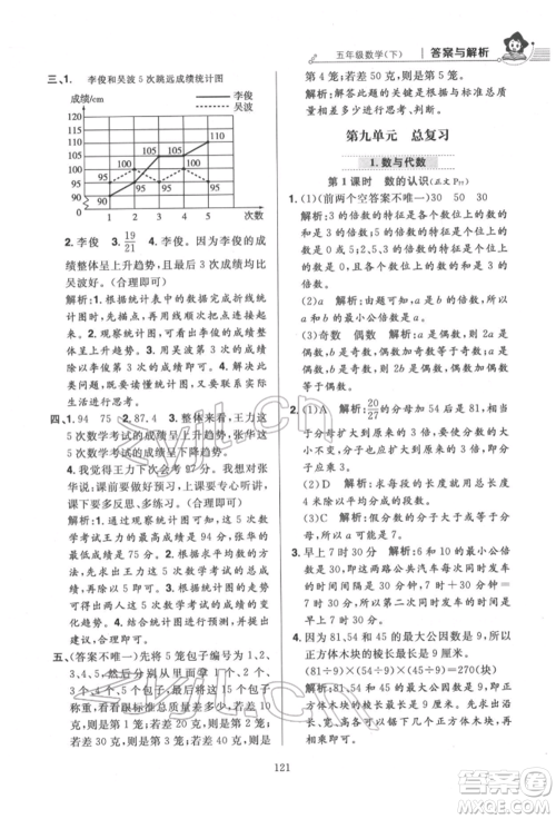 陕西人民教育出版社2022小学教材全练五年级数学下册人教版参考答案