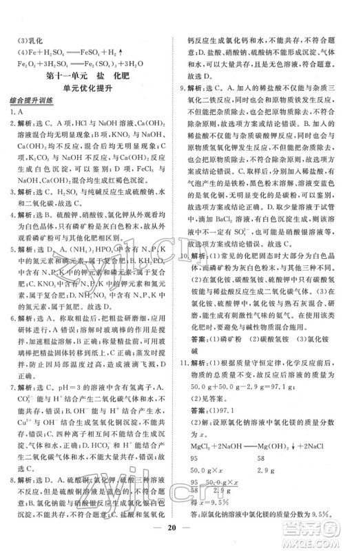 青海人民出版社2022新坐标同步练习九年级化学下册人教版青海专用答案 青海人民出版社2022新坐标同步练习九年级化学下册人教版青海专用答案