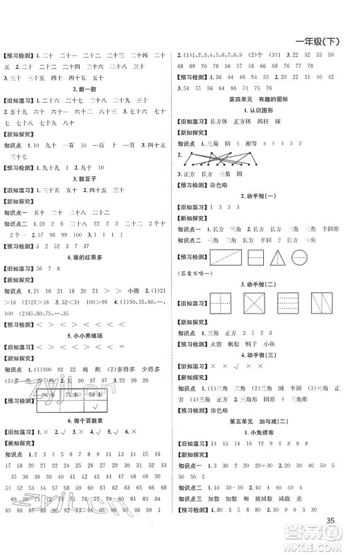 安徽人民出版社2022阳光课堂课时作业一年级数学下册BS北师版答案