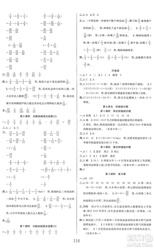 安徽人民出版社2022阳光课堂课时作业五年级数学下册RJ人教版答案