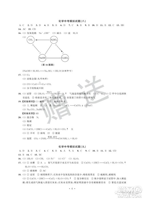 江苏凤凰科学技术出版社2022取胜通关中考模拟卷能力提升九年级化学通用版参考答案