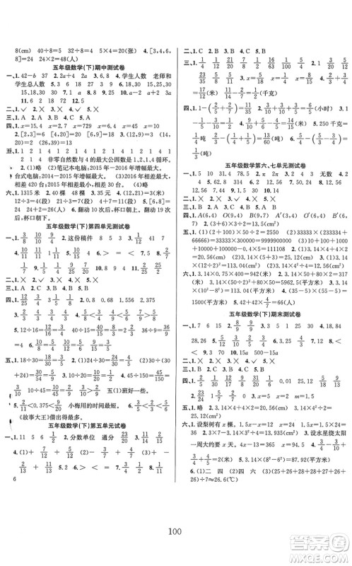 安徽人民出版社2022阳光课堂课时作业五年级数学下册SJ苏教版答案