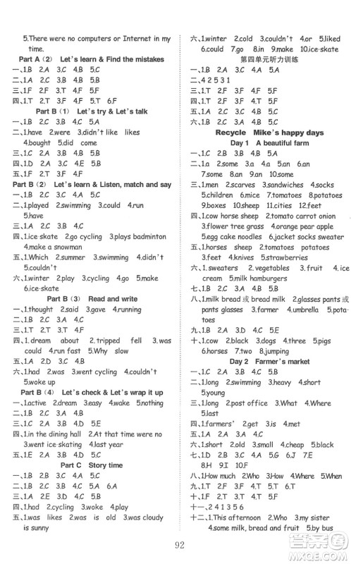 安徽文艺出版社2022阳光课堂课时作业六年级英语下册RJ人教版答案