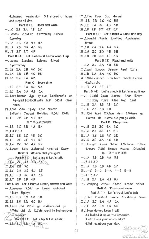 安徽文艺出版社2022阳光课堂课时作业六年级英语下册RJ人教版答案