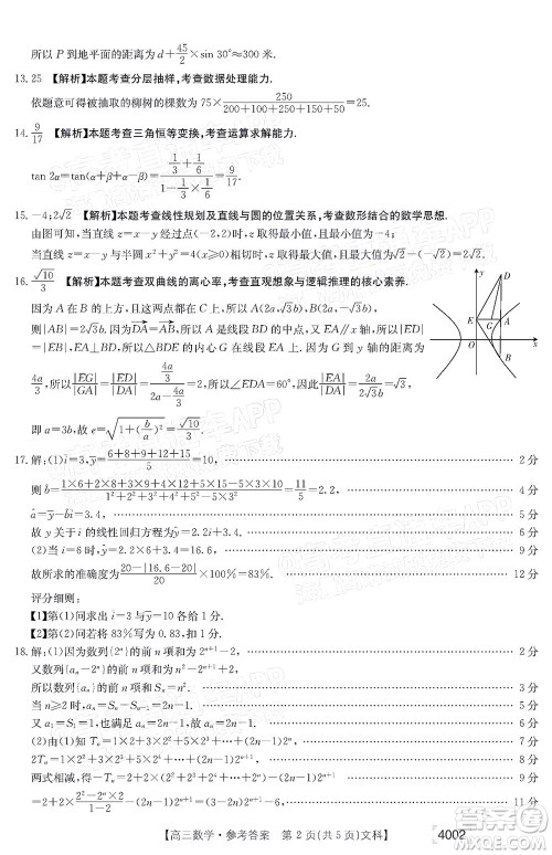 2022届黔东南金太阳3月联考高三文科数学试题及答案 4002 2022届黔东南金太阳3月联考高三文科数学试题及答案 4002
