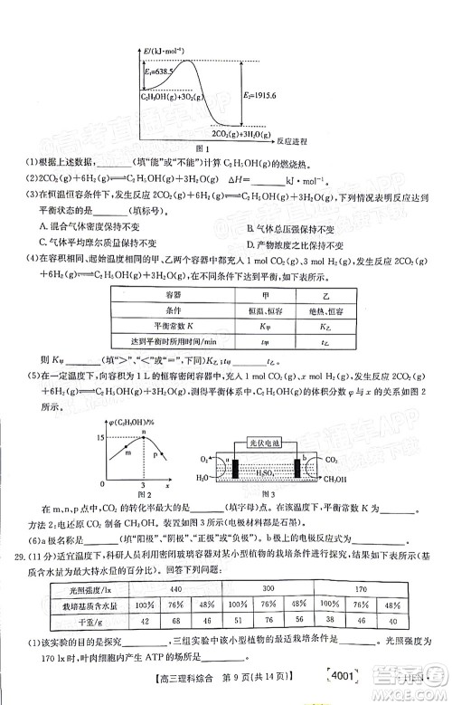 2022届金太阳百万联考3月全国卷高三理科综合试题及答案