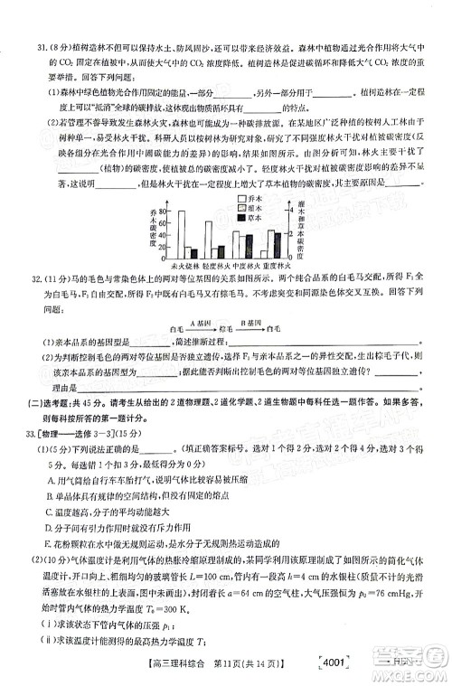 2022届金太阳百万联考3月全国卷高三理科综合试题及答案