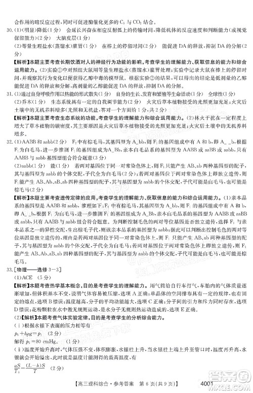 2022届金太阳百万联考3月全国卷高三理科综合试题及答案 2022届金太阳百万联考3月全国卷高三理科综合试题及答案