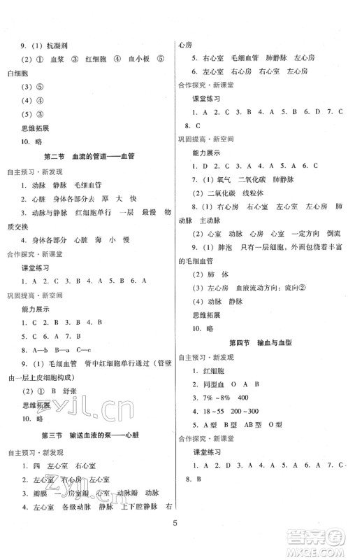 广东教育出版社2022南方新课堂金牌学案七年级生物下册人教版答案