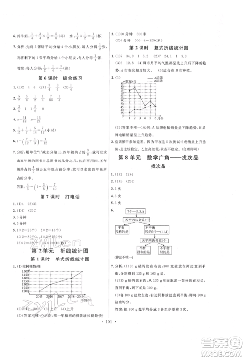 延边教育出版社2022每时每刻快乐优+作业本五年级数学下册人教版参考答案