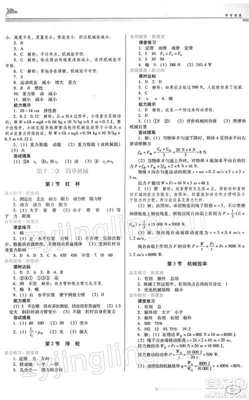 广东教育出版社2022南方新课堂金牌学案八年级物理下册人教版答案