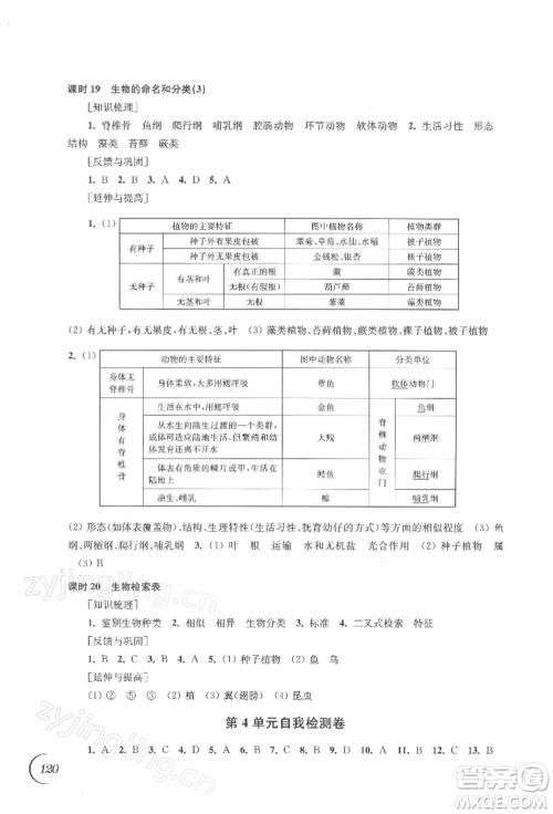 江苏凤凰科学技术出版社2022同步练习生物学七年级下册苏科版参考答案