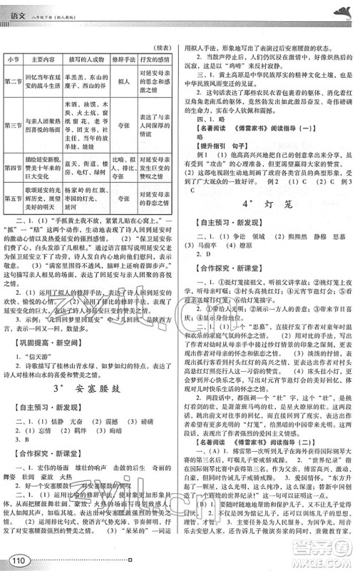 广东教育出版社2022南方新课堂金牌学案八年级语文下册人教版答案